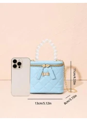 Faux Pearl Handbag Quilted Embroidered Shoulder Bag Crossbody Bag Butterfly Hardware Decor Coin Purse Suitable For Daily Use Party Gift Giving In Small Large Sizes