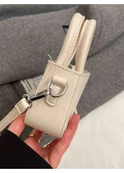 1 حقيبة يد بسيطة وأنيقة للبنات، حقيبة كتف وعبر الجسم من جلد PU ذات لون أحادي مع حرف