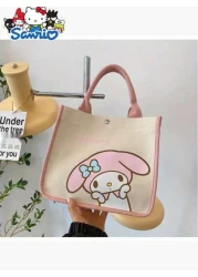 Sanrio Hello Kitty Canvas Kids Tote Bag Lightweight Cute Multifunctional Girl s Handbag With Cosmetic Bag Available In Red Green And Black