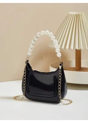 حقيبة صغيرة للإبط للبنات الصغيرات، مزينة باللؤلؤ وغلق سحاب، حقيبة هدية جميلة للبنات