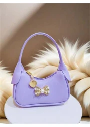 حقيبة يد للفتيات مزينة بالفصوص والخرز بشكل فيونكة، حقيبة أطفال صغيرة جديدة موضة خريف/شتاء بطراز أميري، محفظة