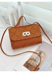 1pc Girls Metal Lock Decor Handbag Shoulder Bag Wallet Coin Purse Adjustable Strap Suitable For Daily Outdoor Travel Trekking Portable Ideal Gift