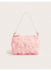 New Pearl Flower Decor Evening Clutch Handbag Shoulder Cross Body Bag For Formal Dresses