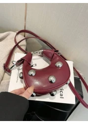 1pc High End Niche Bags Fashionable Shoulder Messenger Bags Mini Handbags Textured Rivet Messenger Bags Personalized Handbags Pu Material Smooth Zipper Fashionable Adjustable Shoulder Straps High End