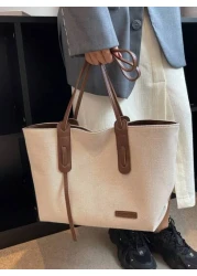 Large Capacity Foldable Shoulder Strap Tote Bag Suitable For Women Shopping Work Commute Outing Business Events Gift For Mom New In Fall Winter Larrge Capacity Shoulder Tote Bag