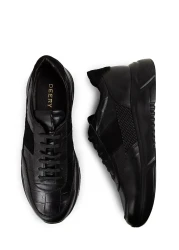 Deery حذاء رياضي جلد طبيعي أسود للرجال