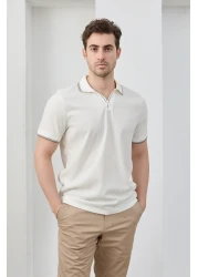 RAVANELLI تي شيرت رجالي من نسيج القطن غير القابل للانكماش بقصة ضيقة ورقبة بولو