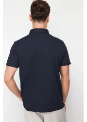  Collection Navy Blue Textured Embroidered Polo Collar T-Shirt - Regular Cut TMNSS24PO00046