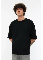 Collection Black Oversize/Wide Cut 100% Cotton Short Sleeve Basic T-Shirt Tmnss22Ts0318