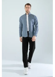 YXC Trend Maker Men's Blue Slim Fit Slim Fit Pocketless Denim Shirt