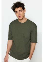  Collection Khaki Color Oversize Crew Neck Pocket T-Shirt - Tmnss23Ts00077 with Tag Detail