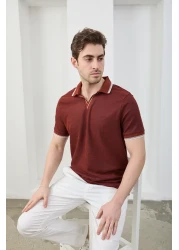 RAVANELLI تي شيرت رجالي من نسيج القطن غير القابل للانكماش بقصة ضيقة ورقبة بولو