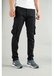 bombe Men's Black Trousers Cargo Silim Fit