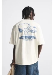 The Champ Clothing Crew Neck Peanuts Records Printed Oversize White Men's T-Shirt