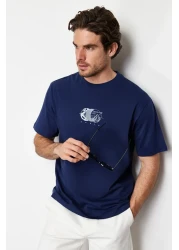  Collection Comfortable Fit Navy Blue Printed Cotton T-Shirt - TMNSS23TS00261