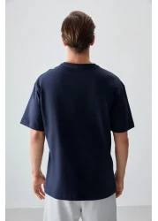 Air Jones Navy Blue 100% Cotton Thick Soft Textured Oversize Fit Printed Men's T-Shirt - 88355