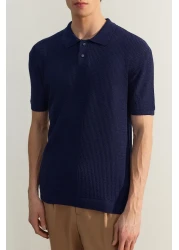  Collection إصدار محدود باللون الأزرق الداكن - تي شيرت بولو تريكو بأكمام قصيرة TMNSS23PO00025