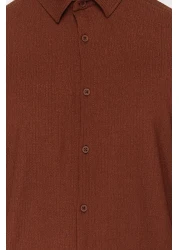 Collection Summer Textured Wrap Knitted Shirt - Brown, Regular Fit, Short Sleeve Tmnss23Go00055
