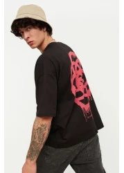  Collection تي شيرت قطني أسود كبير الحجم مطبوع هندسيًا - TMNSS21TS1062