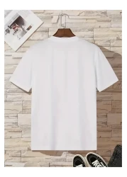 LAND MODA تيشيرت رجالي مريح بياقة دائرية مع طباعة حروف باريس،