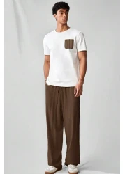 North London بنطال رجالي واسع الساق من مزيج الكتان مقاس كبير