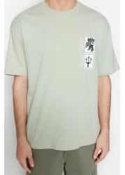  Collection Art Printed Mint Oversize Cotton T-Shirt - Short Sleeve Tmnss21Ts3559