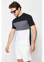  Collection Color Blocked Black Cotton T-Shirt - Regular Fit TMNSS24TS00076