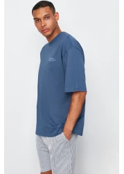  Collection Indigo Oversize Crew Neck 100% Cotton T-Shirt - Minimal Text Printed TMNSS23TS00084