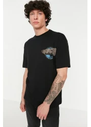  Collection ArT PrinTed BlacK Oversize T-Shirt - ShorT Sleeve, 100% TexTile TMNSS21TS3668