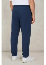 firststops بنطال رجالي من الكتان باللون الأزرق الداكن بقصة فضفاضة ومريح