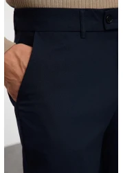  Collection Navy Blue Slim Fit Italian Cut Chino Fabric Pants Tmnaw23Pl00034
