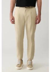Avva بنطال رجالي بيج مريح من مزيج القطن بخصر كلاسيكي A41y3037