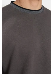  Collection Premium Anthracite Oversize/Wide Cut Knitwear Tape Textured Pique T-Shirt Tmnss23Ts00079