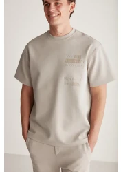 GRIMELANGE Cody Men's - Gray Organic Cotton T-Shirt, Embroidery and Printed, Thick Fabric Regular Fit