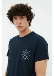  Collection Navy Blue Regular/Normal Cut Logo Printed 100% Cotton Short Sleeve T-Shirt Tmnss20Ts0984