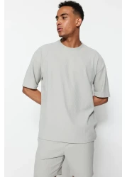  Collection Limited Edition - Grey, Wide Cut Texture Ottoman T-Shirt TMNSS23TS00081