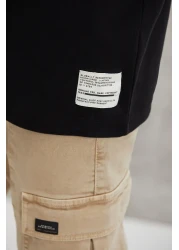 GRIMELANGE Joel Men's 100% Organic Cotton Thick Fabric Oversize Black T-Shirt with Special Textured Label Detail