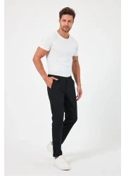 TheSeason بنطال تشينو مرن من القطن الجبردين الأسود للرجال