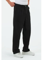 RELAXL 100% Cotton Şile Cloth Wide Leg Pleated Baggy Black Trousers