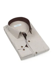 Fitmens قميص رجالي كلاسيكي بأكمام طويلة من القطن والكتان مع صندوق هدايا Fs- 001261 - بيج