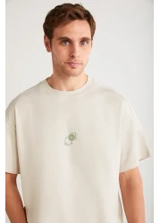 GRIMELANGE تي شيرت Denver Men - لون حجري كبير الحجم برقبة دائرية 100% من القطن العضوي