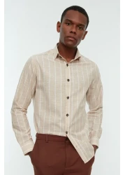  Collection قميص بيج مخطط - مقاس عادي، ياقة TMNSS22GO0032