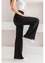 CNRCollection Black High Waist Ribbed Modal Fabric - Recovery Wide Wide Leg Leggings