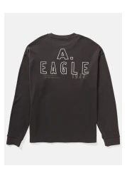 American Eagle تي شيرت حراري كبير الحجم بأكمام طويلة وشعار بارز من AE