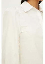  Collection White Balloon Sleeve Cotton Regular Regular Fit Woven Shirt Twoss20Go0065