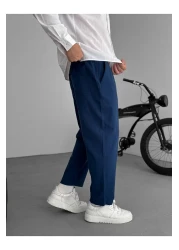 BYBASICMAN Navy Blue Loose Fit Linen Trousers Jj-181