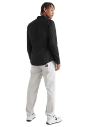 Tommy Hilfiger Men's Brand Logo Stretch Cotton Half-Lined Collar Stylish Looking Black Shirt Suitable for Daily Use