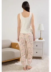  Collection Ecru Floral Lace Detail Viscose Knitted Pajamas Set Thmss25Pt00223