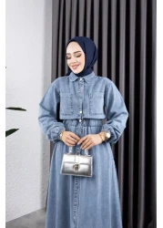 HARMAN BUTİK Women's Belden Elastic Pocket Detailed Denim Dress