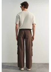  Collection Limited Edition Brown Premium Pocket Baggy Cargo Pants Tmnss23Pl00036